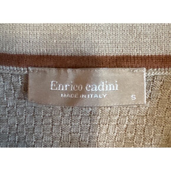 Enrico CADINI Knit Polo Shirt Mens Small Beige Short Sleeve Zip Collar Italy - Picture 2 of 5